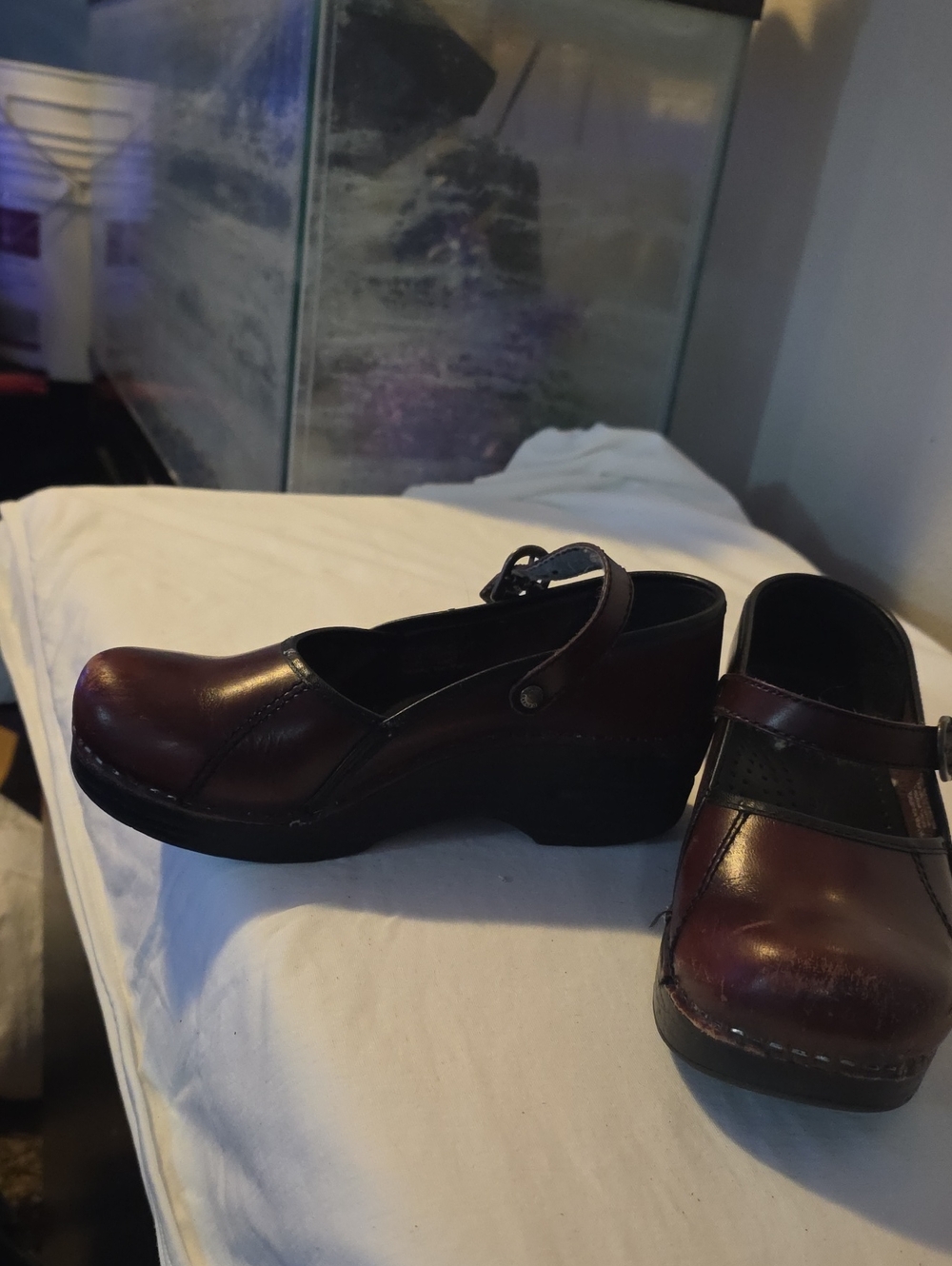 Mary Jane Burgundy Leather Mary Jane Clogs with Black Soles